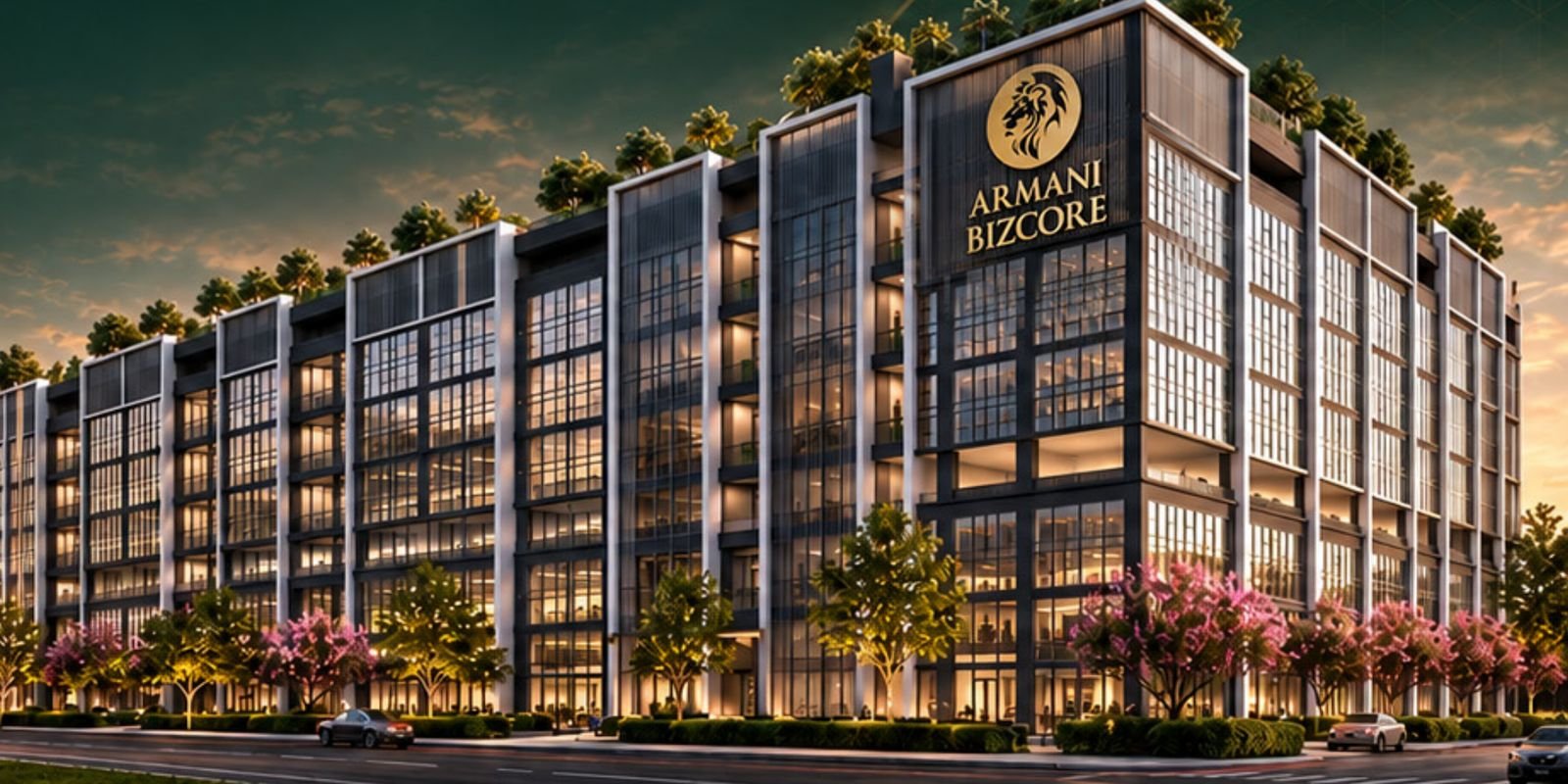 Armani Bizcore building at sunset in Bukit Raja, Klang, artist's impression