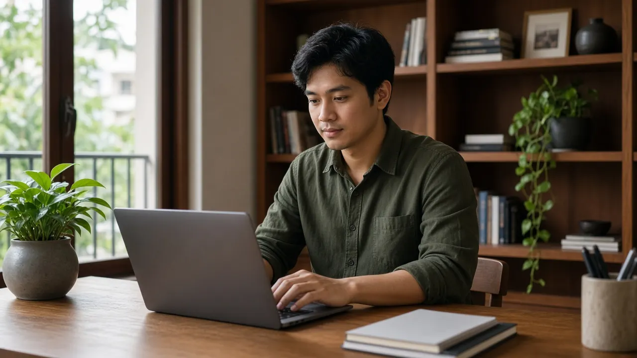 Young professional working from a home study